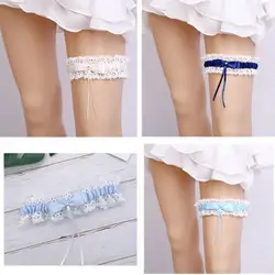 Sexy Bow Princess Cosplay Wedding Party Bridal Lace Floral Blue Leg Ring Loop Stocking Garter Belt Wedding Accessories