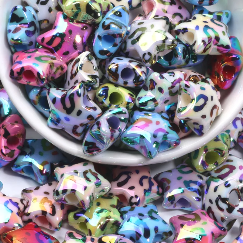 10pcs 15mm Leopard Print Star Acrylic Loose Spacer Beads For Jewelry Making DIY Pendant Bracelet Necklace Handmade Accessories