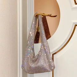 Luxury Diamonds Basket Bag Shinny Rhinestone Shoulder Crossbody Bag Evening Party Bucket Purse Women Crystal Shoulder Bag