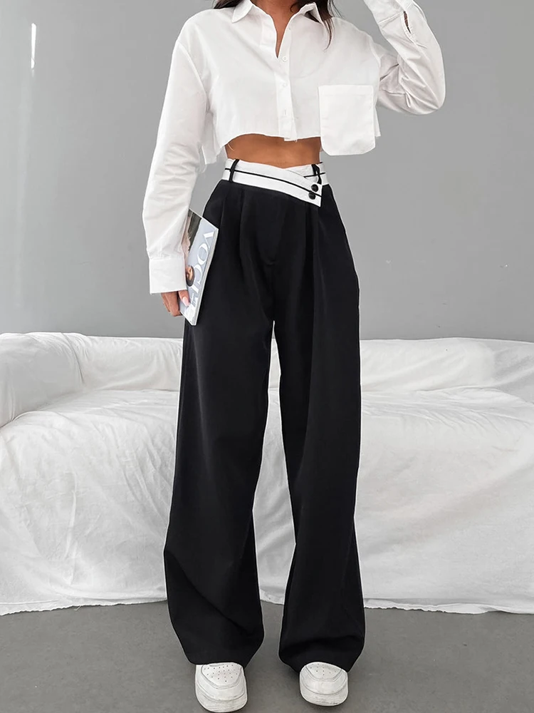 2023 Summer Spring Women Wig Leg Oversized Harem Pants Trousers Streetwear Patchwork High Waist Loose Fit Baggy Pants Cargo