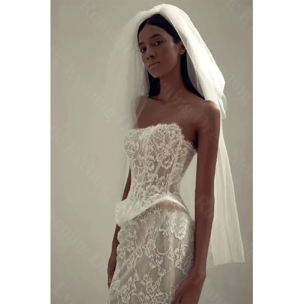 ชุดแต่งงานทรงเมอร์เมดแบบยาวหรูหราสั่งตัดได้  แบบไร้สาย  ยาวกรอมพื้น  ชุดเจ้าสาว  ชุดราตรี  ปี 2025