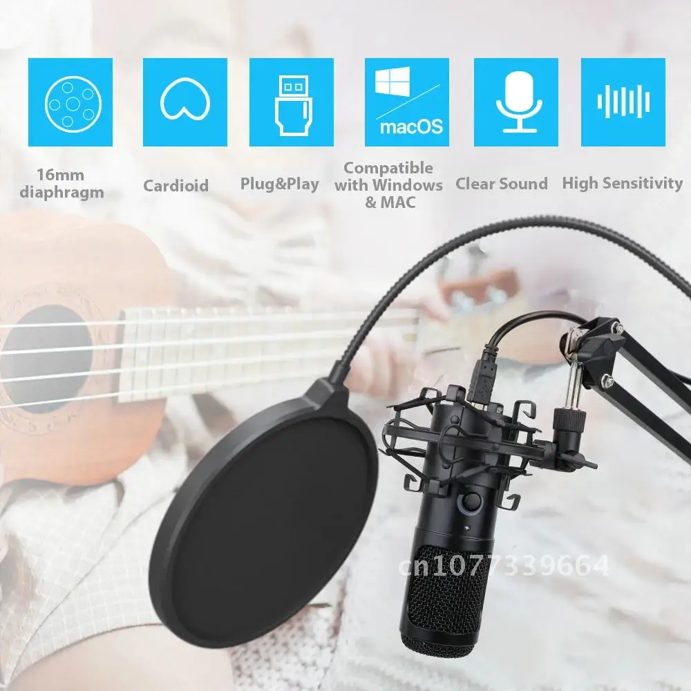 

Condenser Microphone for Professional Studio Recording with USB Karaoke Mic Stand and Popfilter for K669