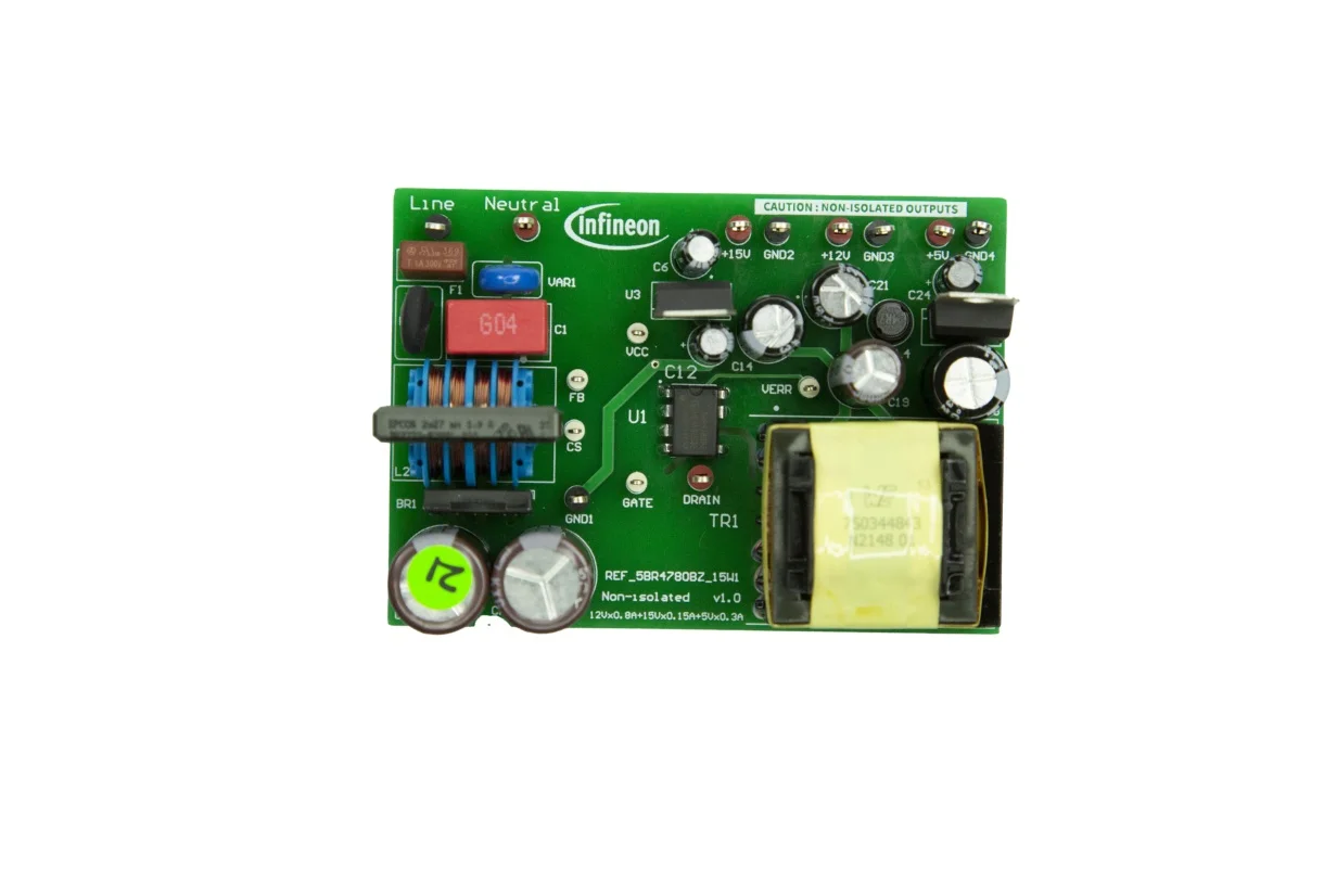 

INFINEON REF5BR4780BZ15W1TOBO1 Reference Board, ICE5BR4780BZ, Power Management, 15W Non-Isolated Flyback Auxiliary Power Supply