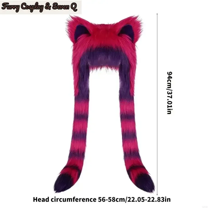 Gothic Plush Ear Hat with Long Hanging Side Panels Pointed Ear Earflap Headwear for Festival Cosplay Winter Styling 3