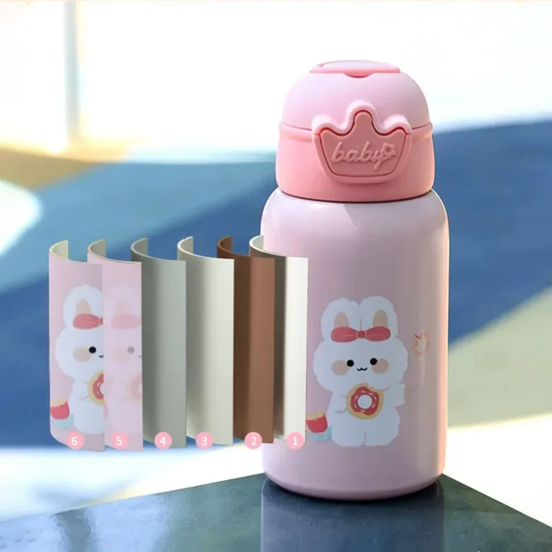 480ml Kids Thermos Bottle Cute Children's Thermal Water Bottle with Straw Stainless Steel Thermos Mug for Kid Portable Water Cup view 4