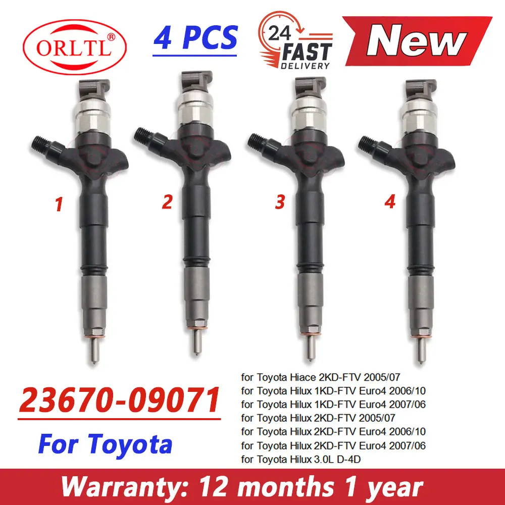 Inyector Diésel 23670-09071 para Toyota 2KD 1KD Hilux Hiace, Conjunto de Boquilla 23670 09071 Euro4 FTV 2007-2006/10, 4 Piezas