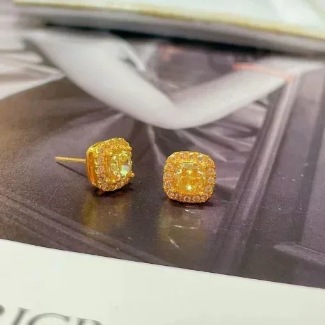 

18k gold stud earrings for women square shape earring zircons earring