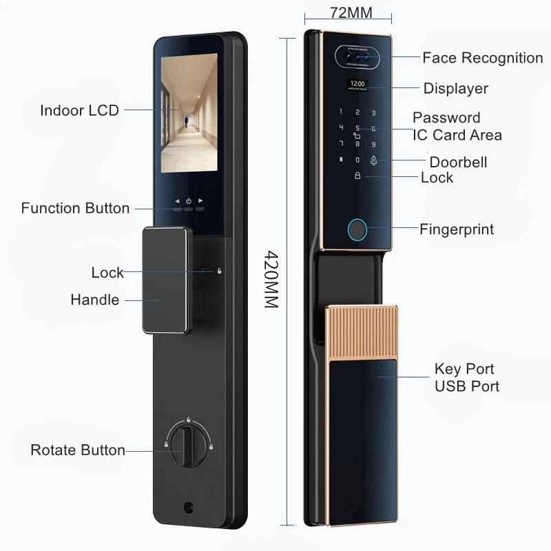 3D Face Recognition Fingerprint Door Lock Home Automation Digital Password Keypad IC Card Anti-theft Electronic Lock