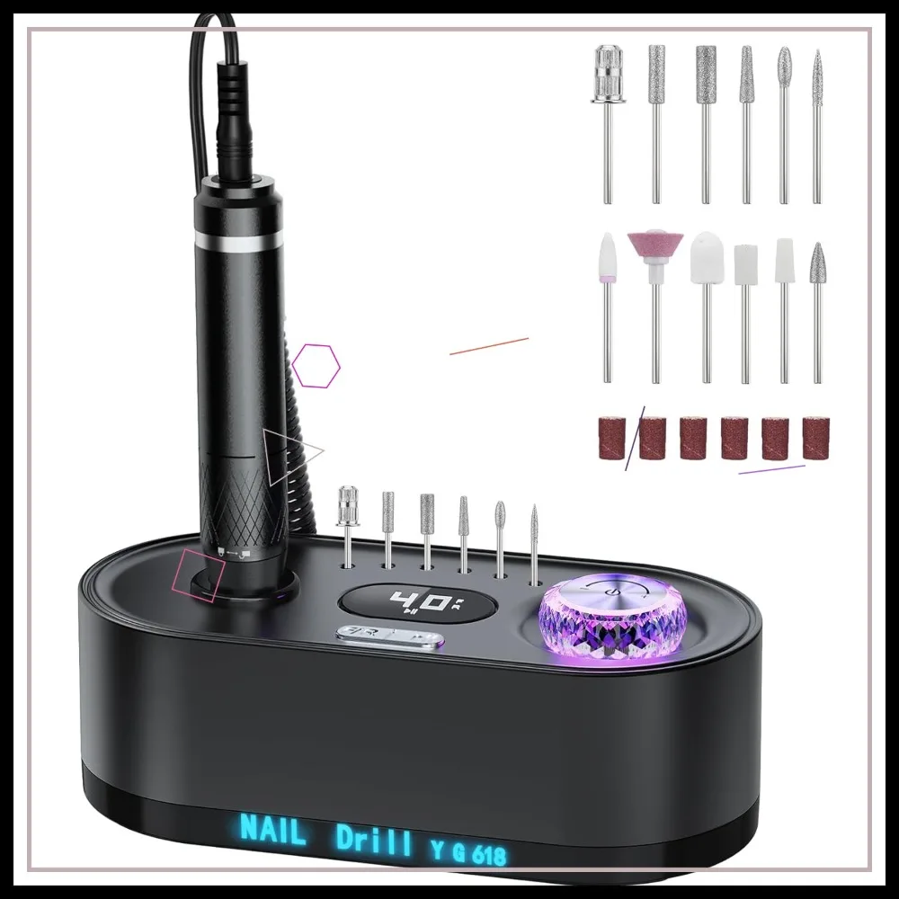 Kit Professionale per Unghie Elettrico con Display LCD, 40000 RPM per Unghie in Acrilico e Gel, Manicure e Pedicure a Casa o in Salone