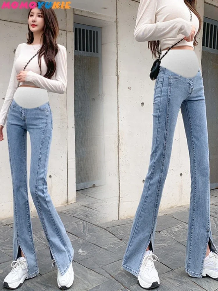 

maternity pants clothing Pregnant woman pregnancy clothes high waist split up jeans grossesse women embarazada femme trousers