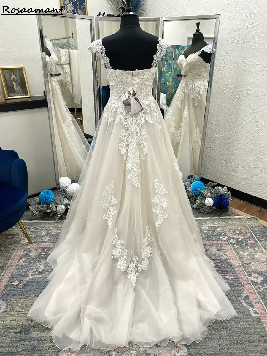 Новейшие свадебные платья трапециевидной формы с открытыми плечами, кружевные свадебные платья без рукавов с аппликацией в стиле кантри