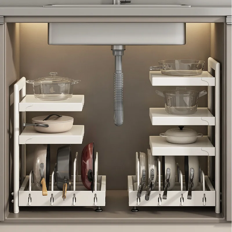 

Under Sink Organizer Kitchen Cabinet Storage Rack Multi-Layer Sliding Drawer Shelf for Pots Pans Cutting Board Adjustable