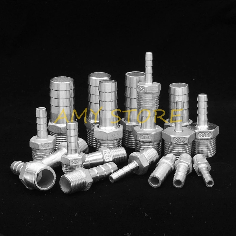 1 PC สแตนเลสสตีล 304 BSPT ชายเกลียว x ท่อ Barbed หางลด Hexagon อะแดปเตอร์ข้อต่อ CONNECTOR