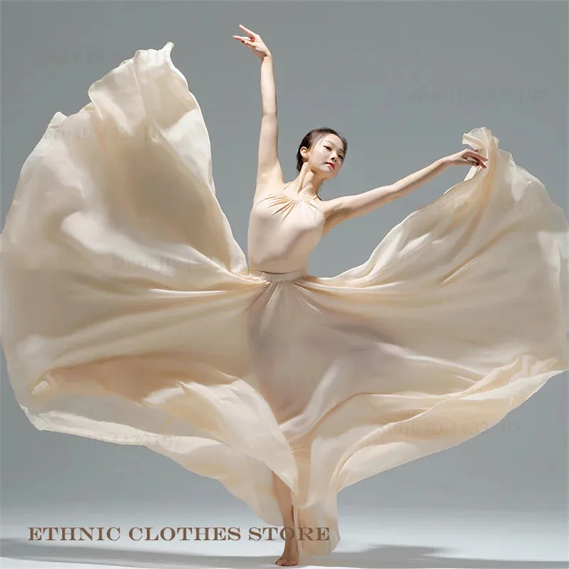 

720 Degree Dance Skirt Chiffon Large Swing Skirt Stage Performance Long Skirt Pleated Skirt Lady Gypsy Skirts Belly Dance Skirt