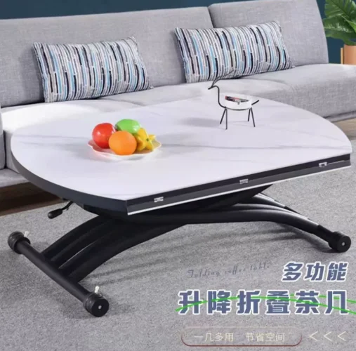 Round Foldable Mobile Rock Plate for Small Living Rooms as a Dual-Purpose Dining Table