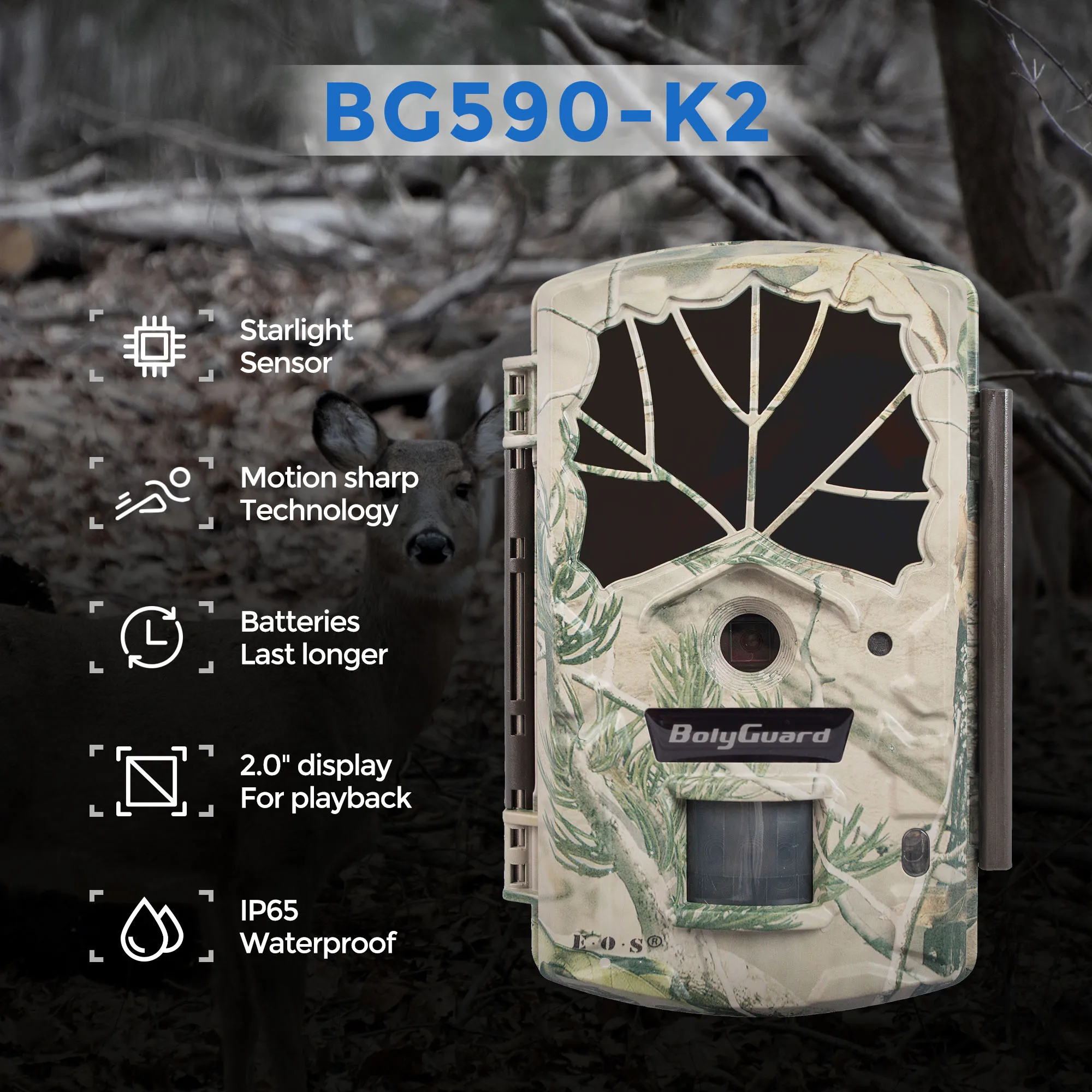 

Камера для наблюдения за дикой природой BolyGuard BG590 32MP/1080P с ночным видением 940 нм (без видимого света), датчиком Starlight и 2-дюймовым дисплеем