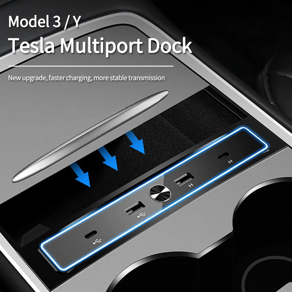 

27W Quick Charger For Tesla Model 3 Model Y 2021 2022 Docking Station USB Shunt Hub Model 3 Model Y Accessories