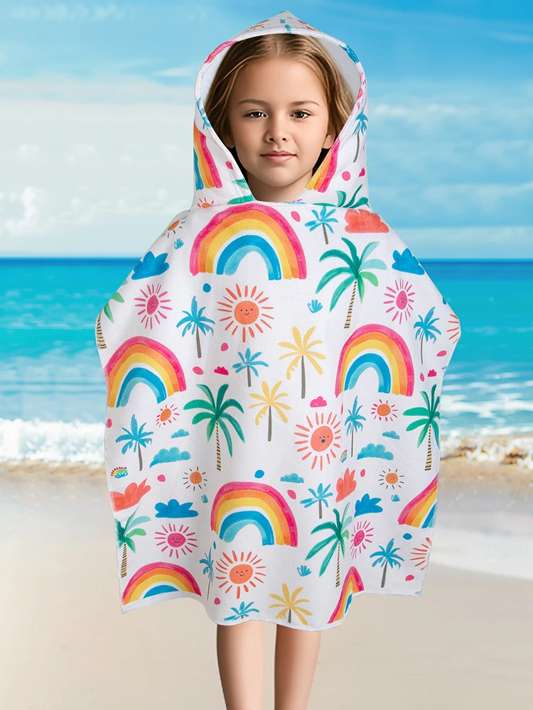 Daughter children\'s hooded shawl towel children\'s cartoon beach swimsuit shawl towel long robe hooded shawl towel