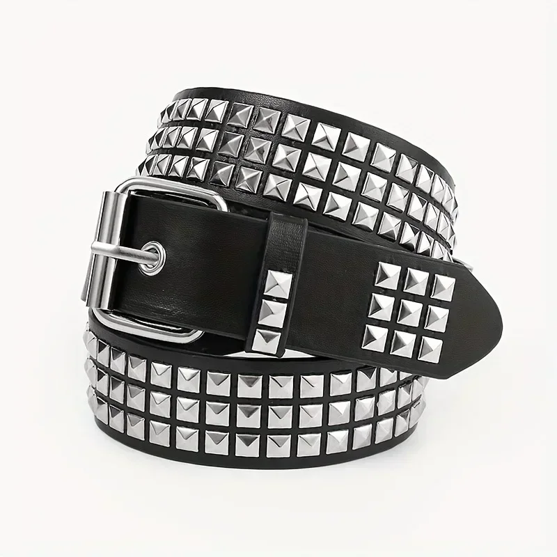 2024 New Square Bead Rivet Belt Metal Pyramid Belt Men and Women Punk Hardware Jeans Belt Y2K Belt Designer Belt Women's Belts image 6