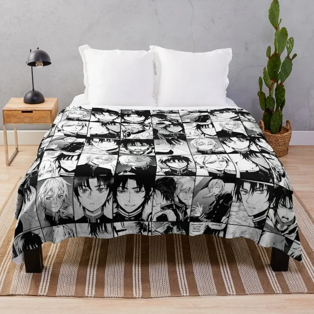 Shinya Hiragi and Guren Ichinose - manga collage Throw Blanket Sofas Nap Soft Beds Heavy Blankets