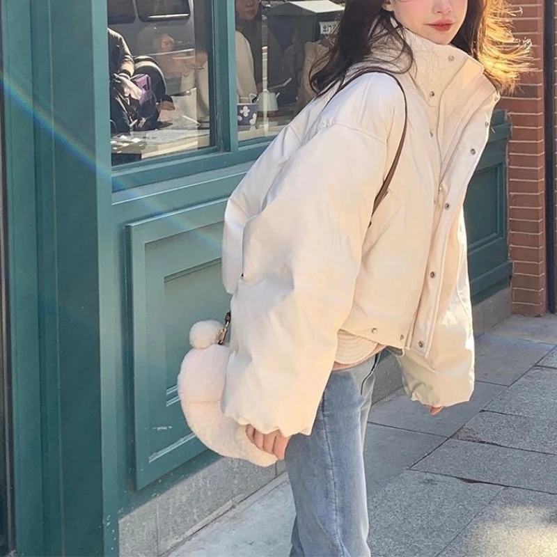 2025 Winter Hot Selling Stand up Collar Lightweight Light Color Loose Short Bread Cotton Jacket for Women