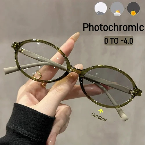 Gafas fotocromáticas para miopía con montura elíptica avanzada, gafas antiluz azul, gafas graduadas ópticas de 0 a-4,0