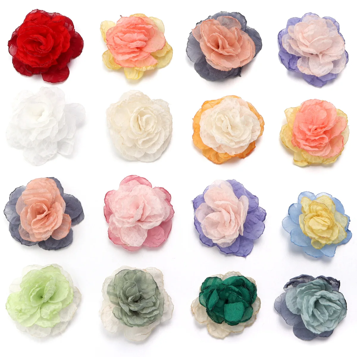 5pcs/lot Burnt Edge Flowers Artificial Flowers Colorful Chiffon Flower Appliques DIY Headwear Garment Wedding Decor Supplies