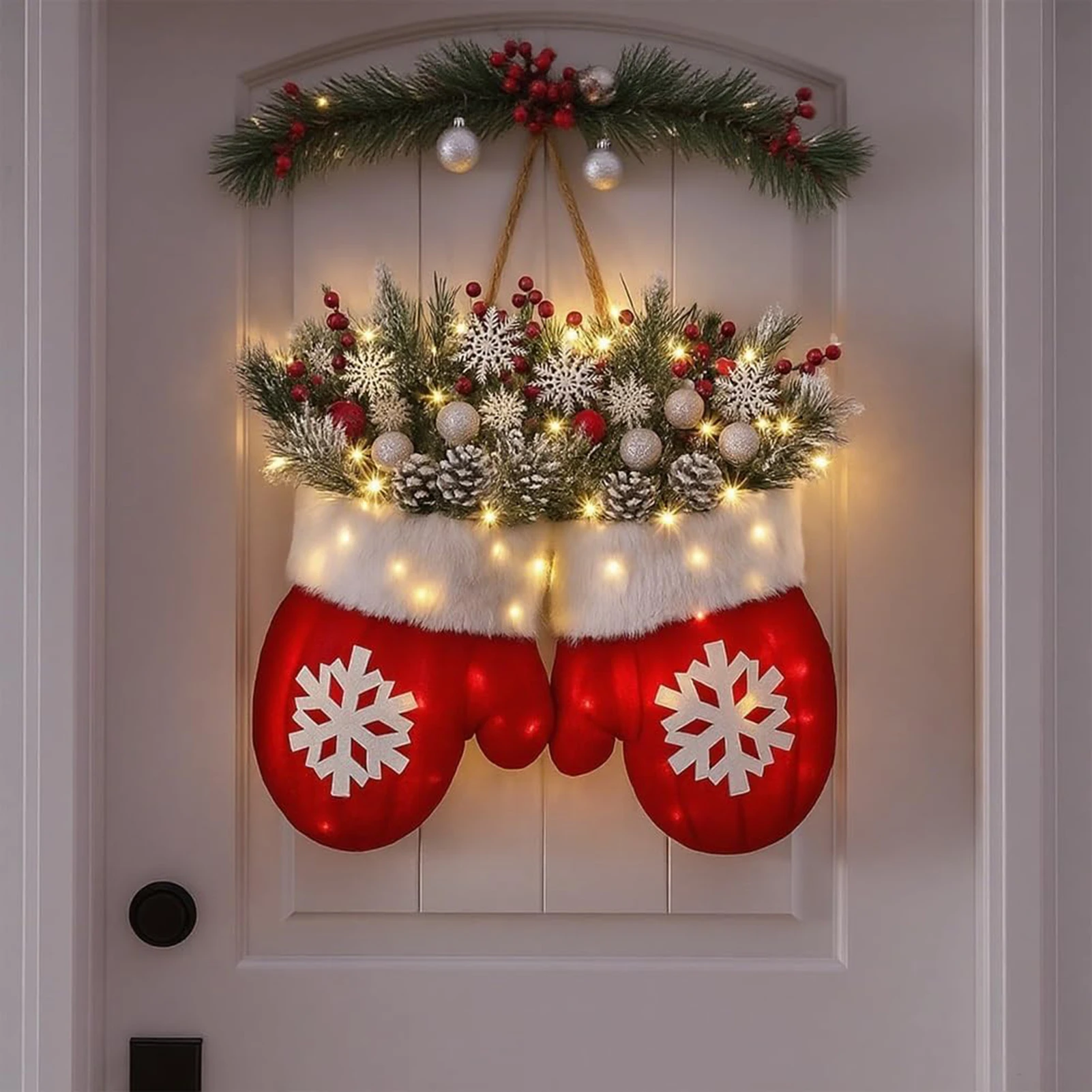 

2026 Christmas Garland Creative Glove Shaped Simulated Flower Wreath Window Door Gate Decoration Door Sign Xmas Party Decoration