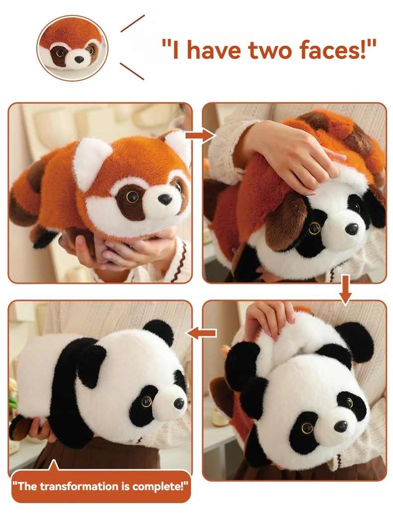 New Flip Panda Plush Toy Kawaii Turn Panda Into Ailurus Fulgens Doll Children Stuffed Reversible Animal Pillow Doll Toy for Kids