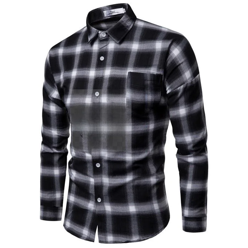 Csa a Cuadros Larga Informal para Hombre, Temporada de Otoño, Cuello Ancho Especial, Ajuste Hoado, Manga Larga, sor R...