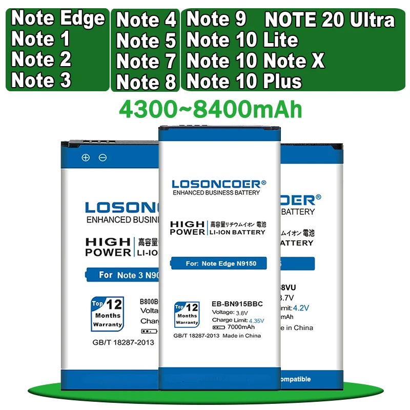 8400mAh For Samsung Galaxy Note 10 Lite X Plus 2 3 4 5 7 8 9 1 Note Edge N9150 20 Ultra N9600 N9200 N9000 N7000 N7100 Battery