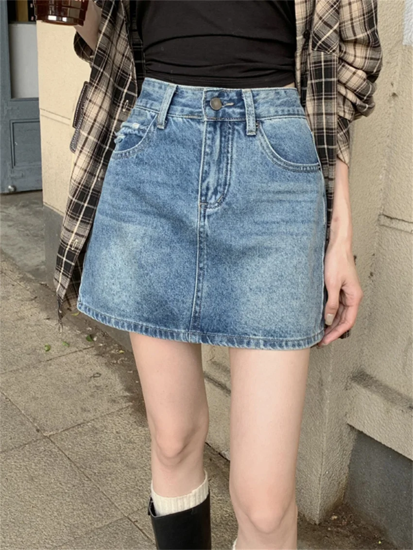 

Alien Kitty Summer Retro Skirts Women Casual A-Line Fashion Slim 2024 Denim Chic Loose Jeanswear New High Waist Streetwear