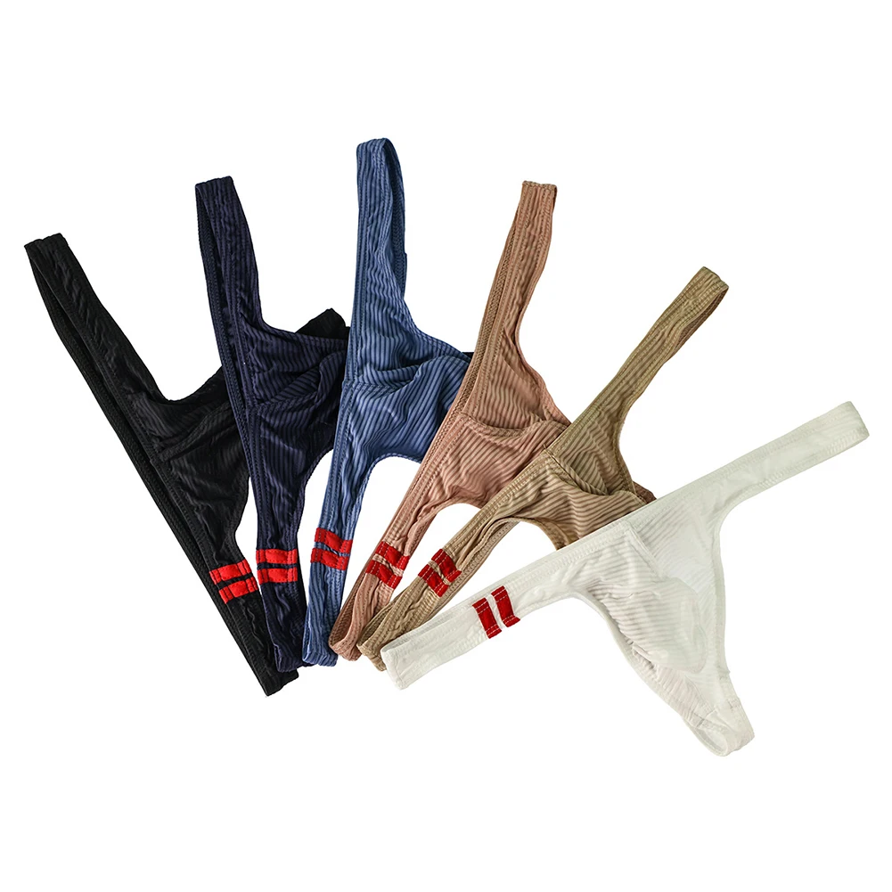 1pc Sexy Transparent Underwear Men Thongs Stripe Breathable Panties G-Strings Low Waist Lingerie Pouch Brief Underpants