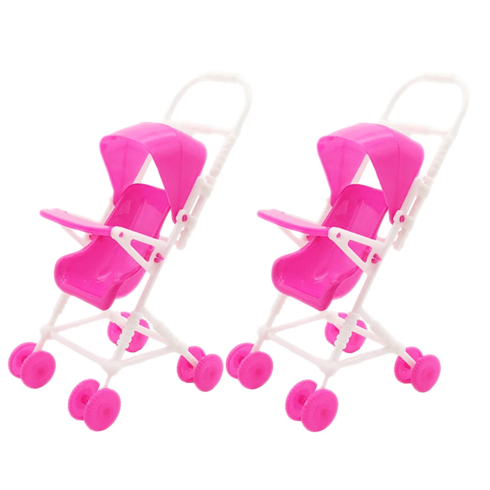 

2Pcs Baby Stroller Simulation Dolls Pushchair Children Baby Stroller Toy Fashion Dollhouse Miniature Items Stroller Accessories