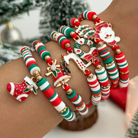 SHIXIN 6Pcs/Set Christmas Bracelet for Women Santa Claus Elk Christmas Tree Socks Pendant Bracelet Adjustable Rope Chain Bangle