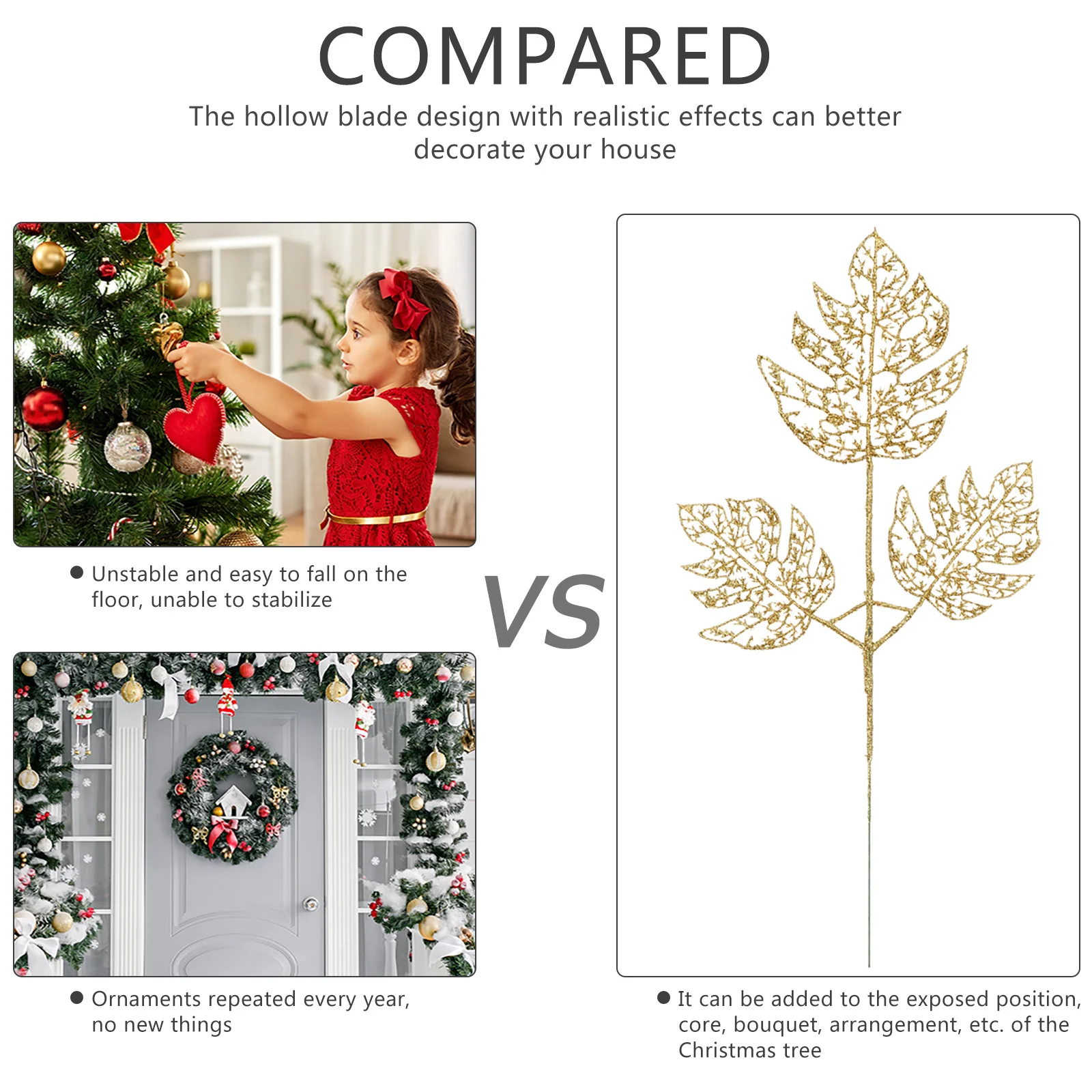 

10Pcs Realistic Simulated Leaves Xmas Glitter Leaf Decoration Christmas Tree Party Holiday Event Decorative Leaf Prop