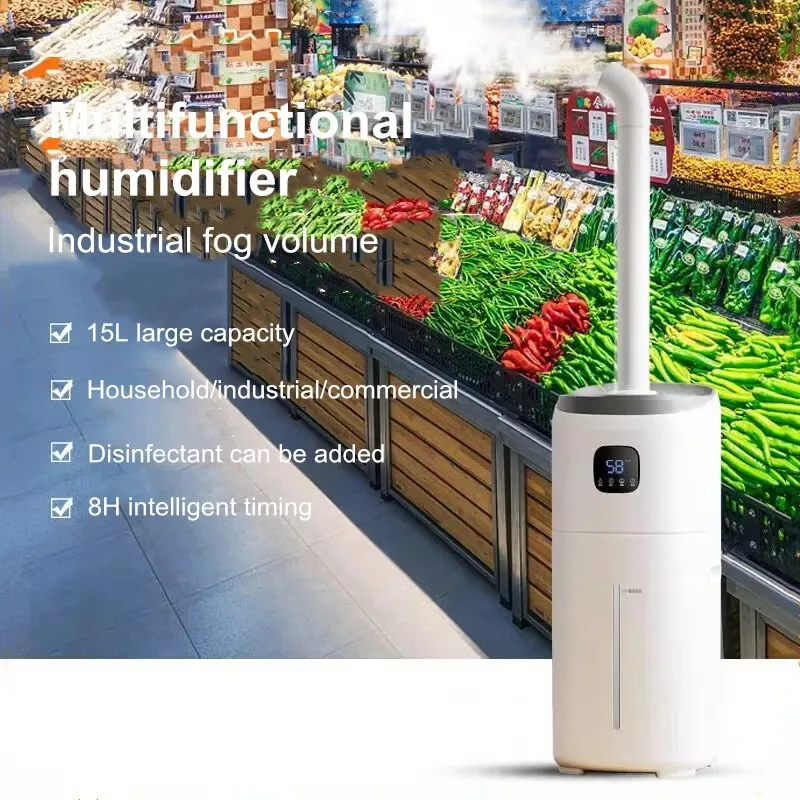 

【Best Choice】Industrial Commercial Humidifier 15L High Capacity Ultrasonic/Cool Mist for Warehouse/Household Energy Saving Whit