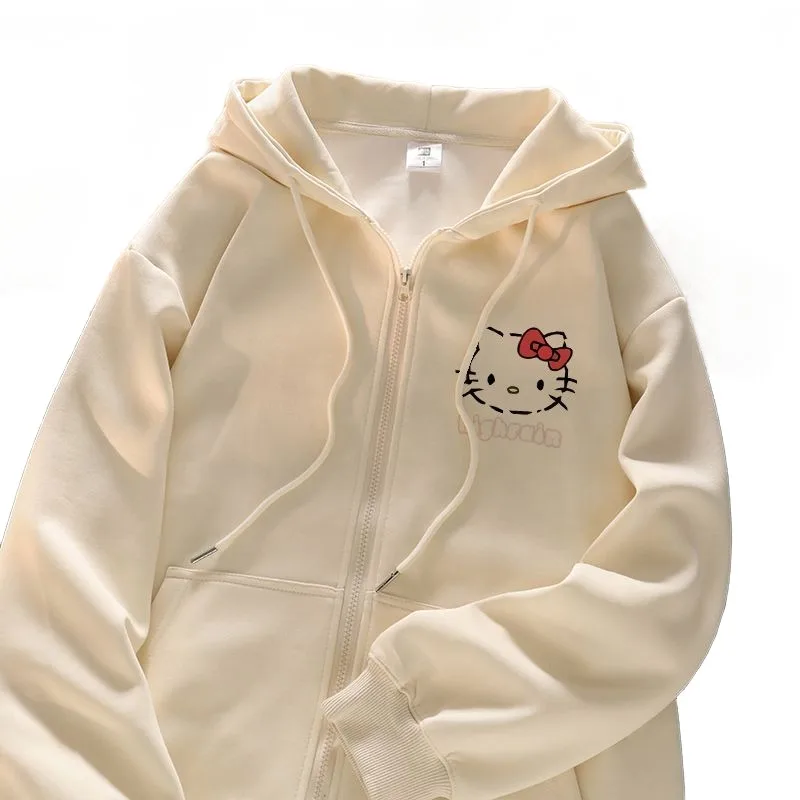 Creative Sanrio Hello Kitty Kawaii Anime Outer Garment Cute Cartoon New Printed Cardigan Hooded Hoodie Women Jacke Girl Toys