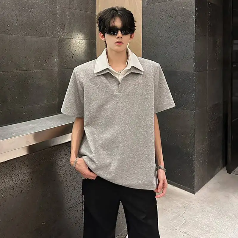 LUZHEN 2026 Summer Fake Two Piece Double Layer Neck Short Sleeve T-shirts Men's Fashion Original Loose Korean Casual Tops JY7776