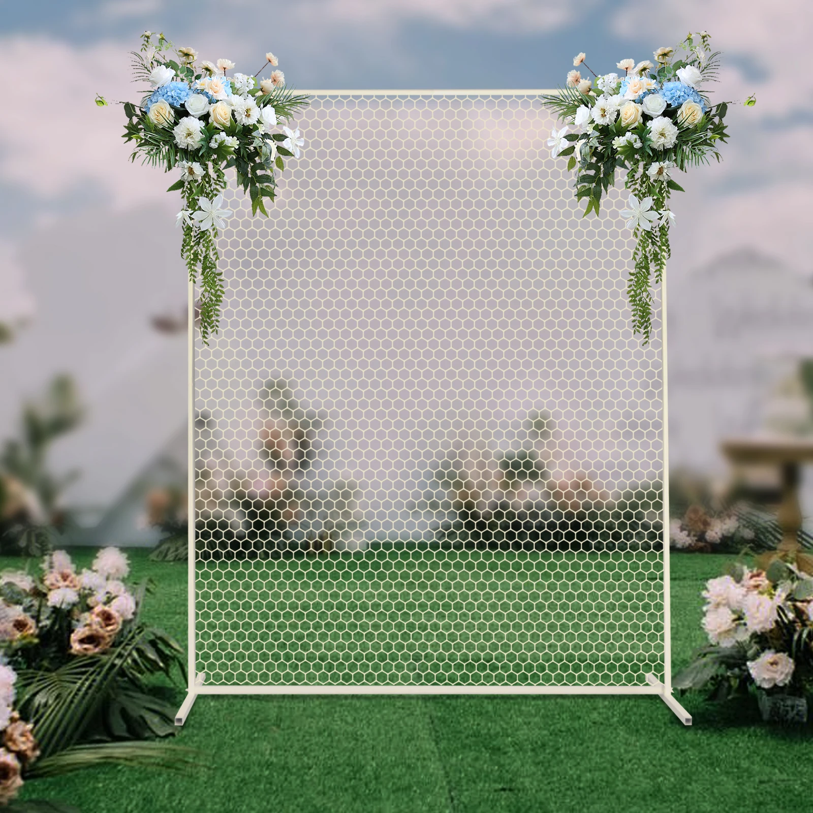 2x1.6m White Wedding Stands with Mesh, Rectangular Iron Balloon Stands for Wedding Decoration Birthday Party Supplies