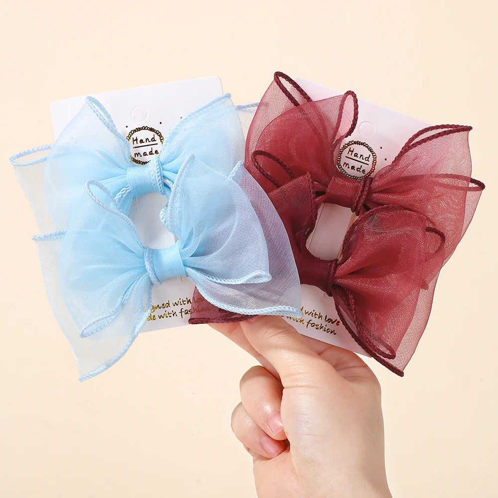ベビーボウ 2個/ロット 4.3インチ 大きなリボン 二重層糸 ヘアクリップ キッズヘアバングアクセサリー 女の子 ファッション ドレスアップ ヘッドドレス