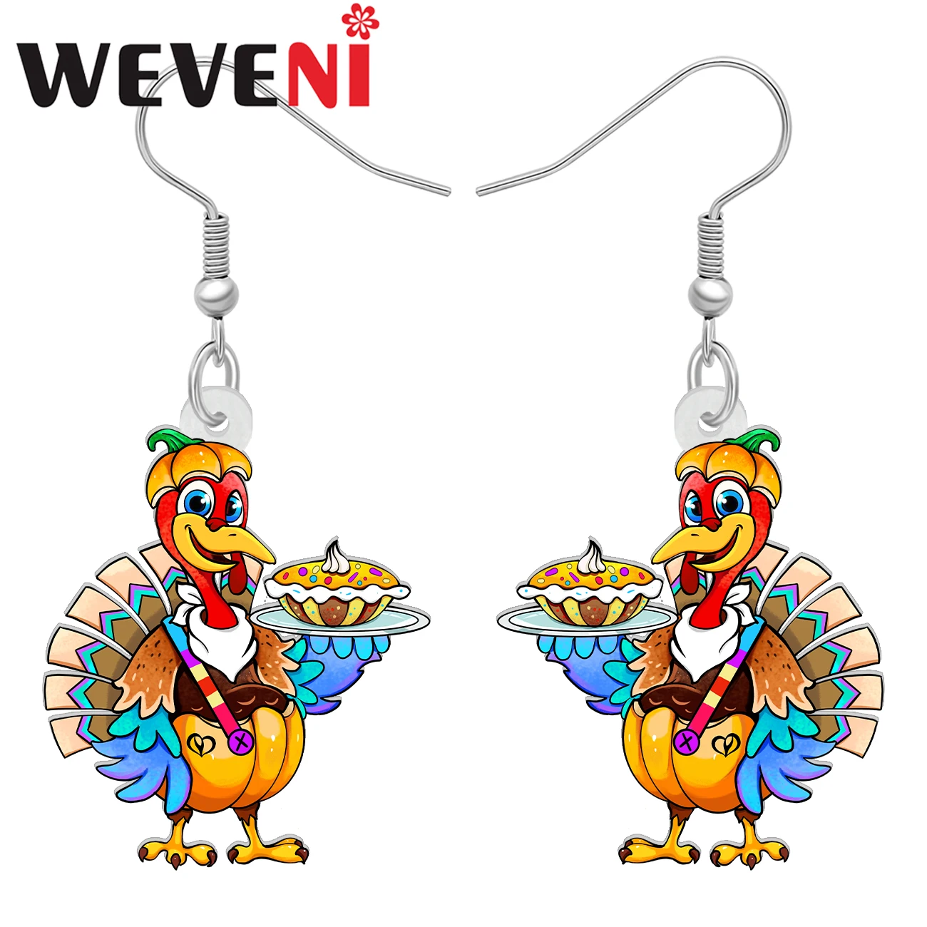 WEVENI Acrylic Thanksgiving Cake Pie Pumpkin Turkey Chickeen Drop Dangle Earrings Jewelry For Women Girls Kid Festival Gifts