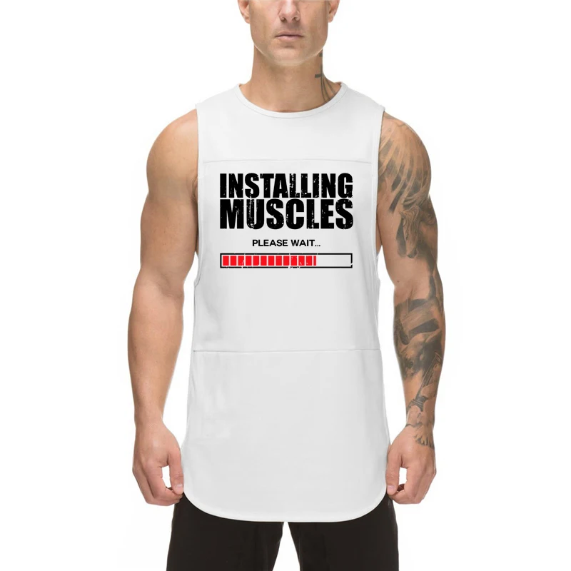 Summer Men Sports Vest with Simple Print Round Neck Breathable Hurdle Gym Workout Running T-shirt Black Large Size Sleeveless