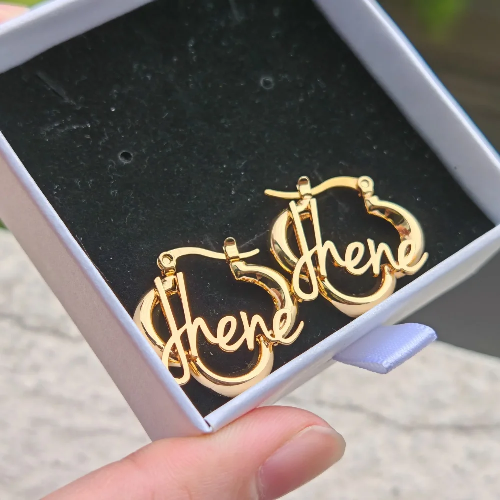 LeeChee Custom Name 25mm Leaf Hoop Nameplate Earloop Stainless Steel Jewelry Cute Gift For Girls