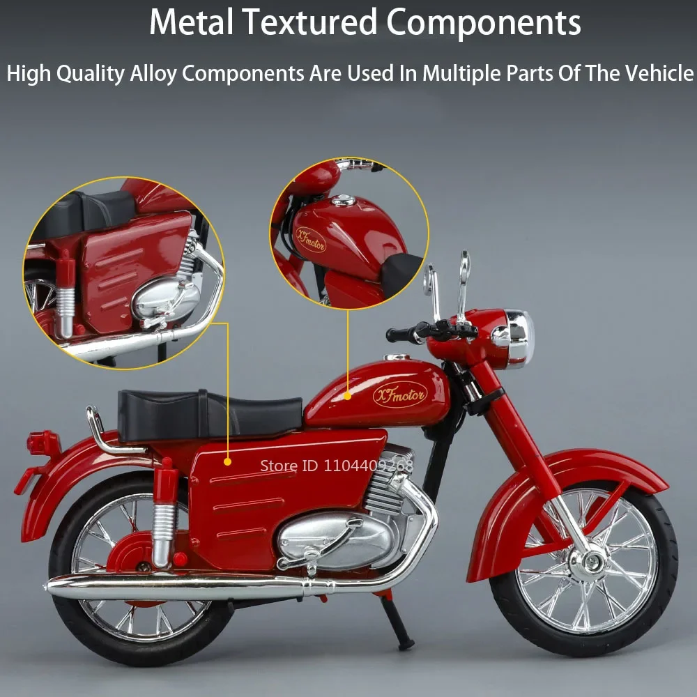 Modèle de moto XF250, échelle 1:10, voiture jouet en alliage moulé sous pression, son et lumière rétro Vintage, Collection de modèles de moteurs, jouets pour enfants, cadeaux