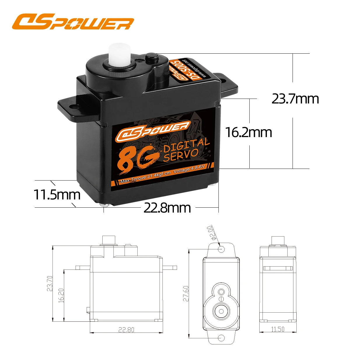 DSPOWER 8g Micro Digital Servo Waterproof Coreless Motor 1.4kgf.cm for 1/24 RC Mini Car SCX24 WLtoys K969 K999 Airplane Robot