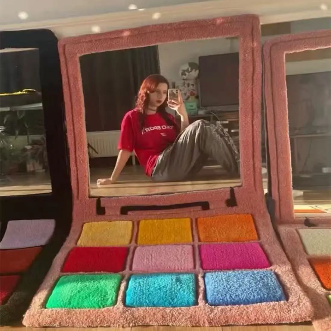 Eyeshadow Palette-shaped Colorful Carpet, Mirror, Home Decor, Bedroom Bedside Ornament
