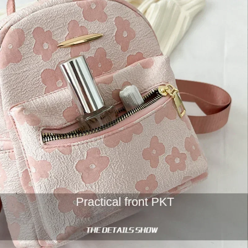 Floral Mini PU Backpack Small Capacity Multi Function PU Leather Double Shoulder School Travel Young Ladies Soft Sweet Bag view 4