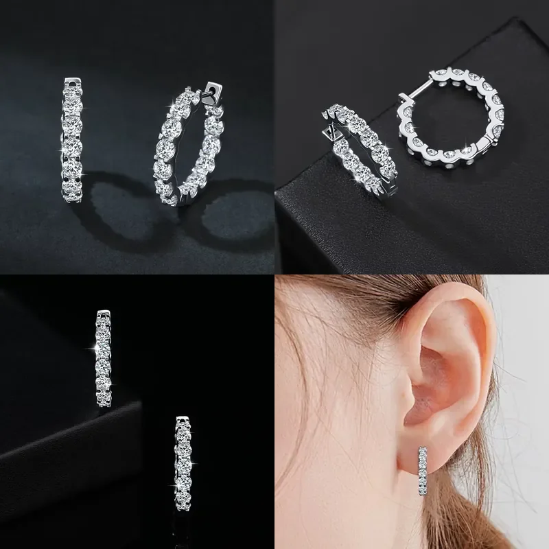 3.0CT D Color Moissanite Hoop Earrings for Women, S925 Sterling Silver Wedding Party Jewelry