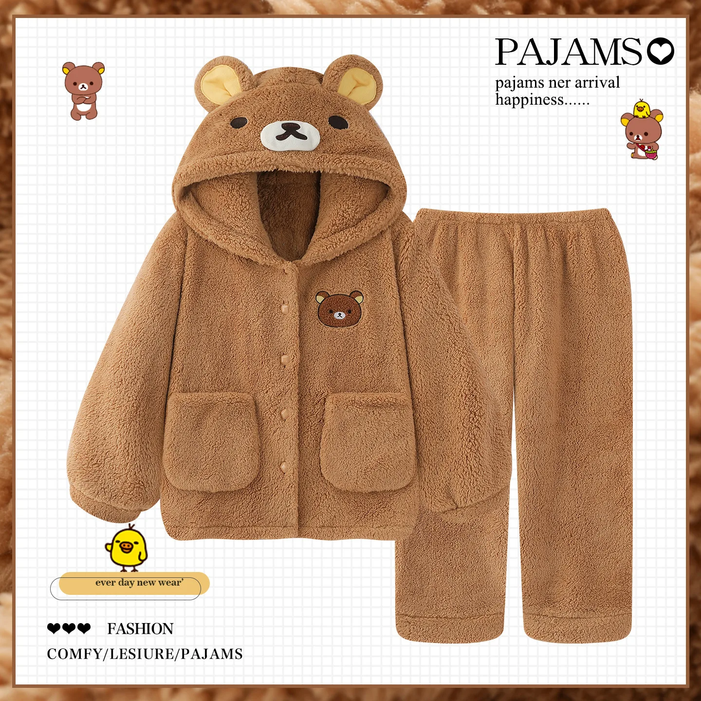 Indumenti da notte in pile di corallo addensato Abbigliamento per la casa da donna Pigiama di flanella con cappuccio Pantaloni lunghi a maniche lunghe Autunno inverno Abito caldo per la casa